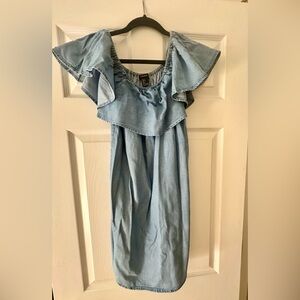forever 21 denim ruffle dress Forever 21 Denim Ruffle Tiered Maxi Dress Black X-Small at Amazon Women's Clothing store